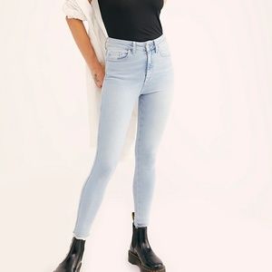 Free People High Waist Frayed Hem Skinny Jeans 29
